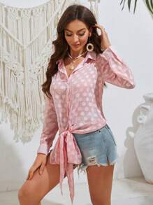 Aveloria Random Jacquard Woven Long Sleeve Shirt Fall Cloth For Women - Pink - View 4