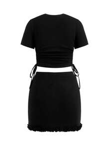 SHEINNeu Valentine Love Print Two-Piece Outfit - Black - View 2