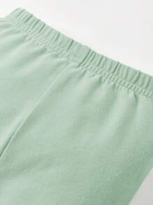 Cozy Pixies Áo dài tay cổ tròn họa tiết hoa cho bé gái có viền xếp nếp và quần màu trơn, 2 cái/bộ - màu xanh lá - Xem 6