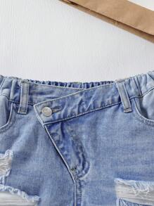Tween Girls' Ripped Denim Shorts - Medium Wash - View 5