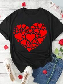 青少女的情人節心形印花短袖t恤
