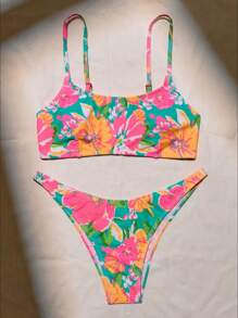 SHEIN Swim Summer Beach Floral Print Bikini Set - Multicolor - View 4
