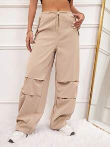 Aveloria Solid Color Drawstring Waist Parachute Pants Fall Cloth For Women