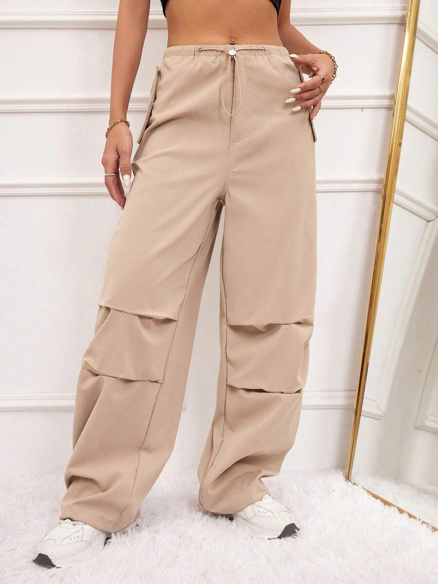 Aveloria Solid Color Drawstring Waist Parachute Pants Fall Cloth For Women