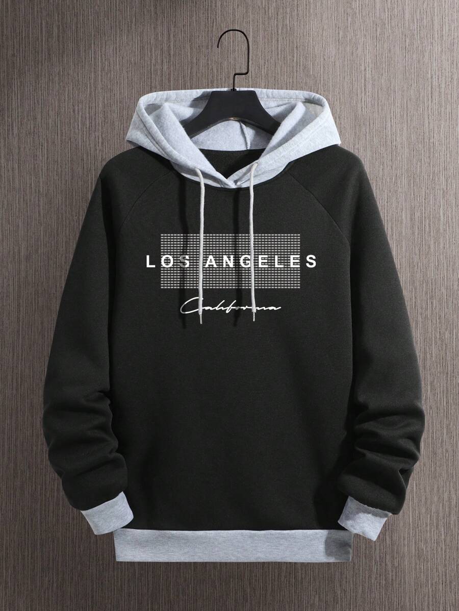 Manfinity Dauomo Men's Colorblock Casual Drawstring Hoodie - Black - View 1