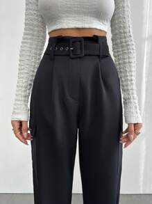 RueChic Belt Detailed Cargo Pants - Black - View 3