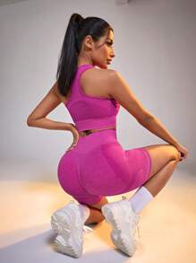 Easithlete Conjunto De Ropa Deportiva Rosa Sin Costuras - Rosa Fucsia - Ver 4