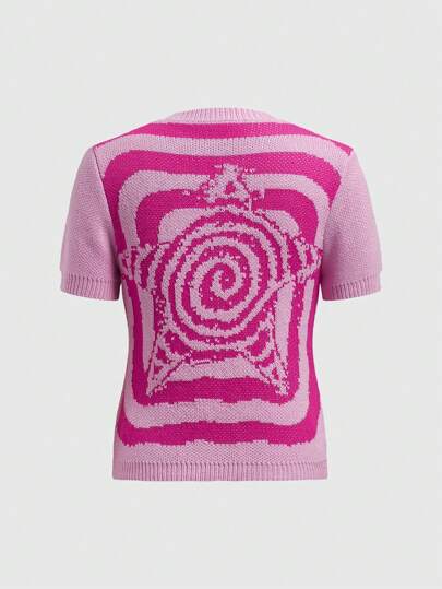 Pull À Motifs En Spirale À Blocs De Couleur Pour Femmes Avec Design D'étoile À Cinq Branches