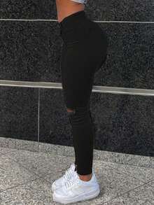 Quần Jeans Skinny Denim Đa Năng Thường Ngày Cho Nữ Có Túi - màu đen - Xem 5