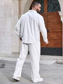 Manfinity Homme Men's Plus Size Pocket Front Long Sleeve Shirt And Pants Set
