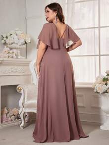 Spaghetti Strap Pressed Ruched Waist Chiffon Bridesmaid Dress - Dusty Pink - View 2