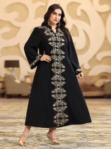 Layrah Vestido tipo kaftan con escote en pico, bordado floral, estilo de fiesta de lujo elegante, tallas grandes