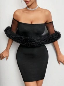 Allurite Robe Épaules Dénudées Pour Femmes Avec Panneau Transparent Et Détails De Pliage, Coupe Slim