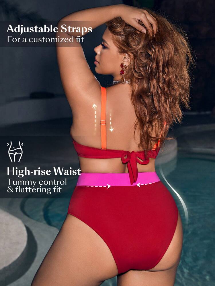 Plus Size Women's Color Block Bikini Set Music Festival Summer Beach