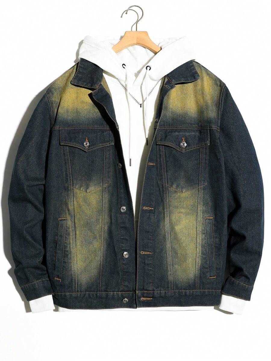 Manfinity Homme Men's Plus Size Vintage Denim Jacket - Blue - View 1