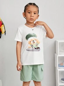 SHEIN Conjunto De 2 Camisetas De Manga Curta Com Padronagem De Desenho Animado Para Menino(a) Jovem