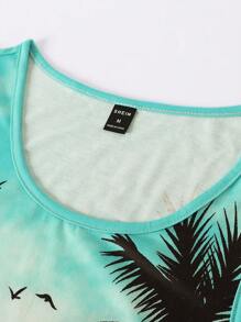Manfinity Chillmode Men's Palm Tree Print Tank Top Beach Tops - Blue - View 5