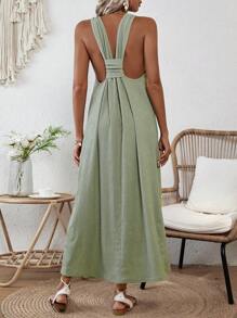 Breezaya Women's Backless Halter Neck Dress Maxi Vacation Beach Outfit - Green - View 6