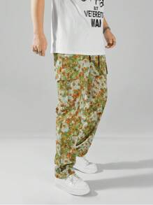 Manfinity EMRG Pantalones Cargo Estampados Con Estampado De Flores Para Hombre De Talla Grande - Amarillo - Ver 6