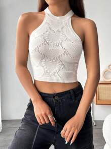 Flirla Women's Heart Texture Knit Halter Top