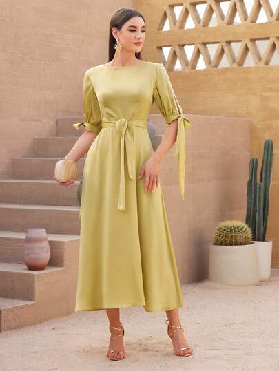Knotted Split Sleeve A-line Dress