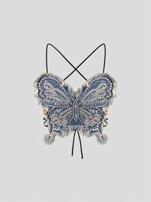 EgrlEra Women's Sparkling Rhinestone Butterfly Shape Camisole Tank Top Y2K Outfit  Graphic Tees Women Tops