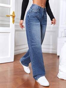 SHEIN Tall 女式直筒牛仔褲 - 藍色 - 查看 1