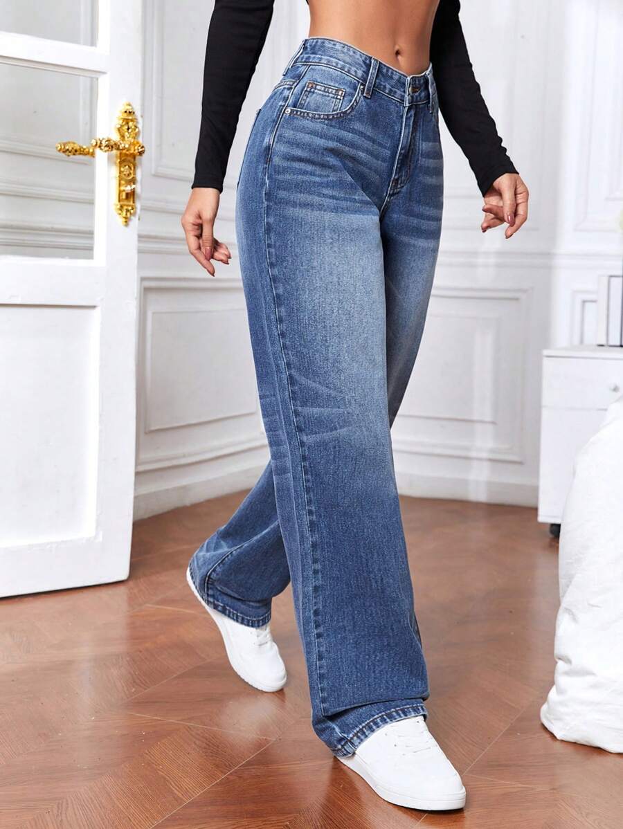 SHEIN Tall 女式直筒牛仔褲 - 藍色 - 查看 1