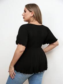 SHEIN Privé Camiseta de punto con cuello en V profundo y corte en A con costilla para tallas grandes - Negro - Ver 2