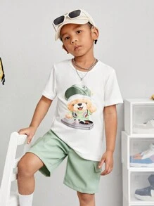 SHEIN Conjunto De 2 Camisetas De Manga Curta Com Padronagem De Desenho Animado Para Menino(a) Jovem