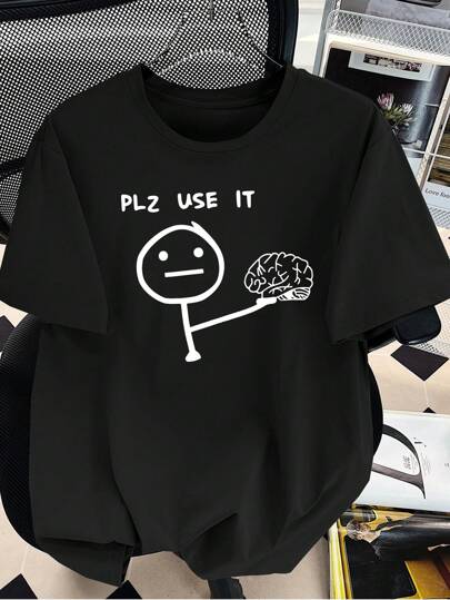 T-shirt Girocollo Con Stampa Di Lettere Dei Cartoni Animati Per Ragazzi Adolescenti