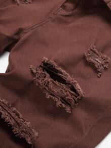Manfinity Homme Men's Distressed Denim Shorts - Coffee Brown - View 3
