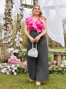 SHEIN Essnce Pantalon Taille Haute Et Large Pour Femmes Grande Taille