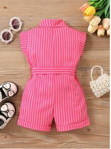 Baby Girl Striped Belted Shirt Romper