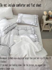 灰色荷叶边被套三件套,波西米亚农舍风格床上用品,荷叶边装饰,灰色,柔软超细纤维被套,1个被套,2个枕套,不含被芯,适合学生使用 - 灰色 - 查看 6