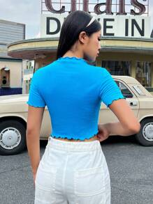 SHEIN EZwear Camiseta De Mujer Con Adornos De Volantes - Azul - Ver 5