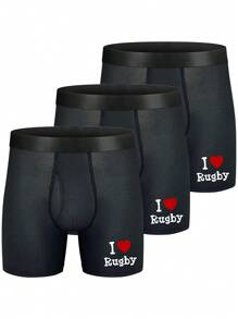 Men's Letter & Heart Printed Boxer Briefs (Pack Of 3) - Black - View 1