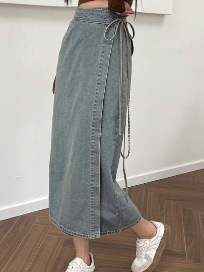 DAZY Chân váy denim buộc dây cho nữ