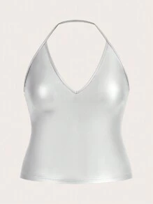 SHEIN SXY Plus Size3pcs High Elasticity Halter Neck Metallic Top - Multicolor - View 17