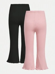 SHEIN Leap Crew 2 件/套 女童针织纯色罗纹喇叭裤 女童喇叭紧身裤 女童喇叭紧身裤 女童喇叭裤 女童喇叭裤 女童喇叭裤套装 - 彩色 - 查看 2