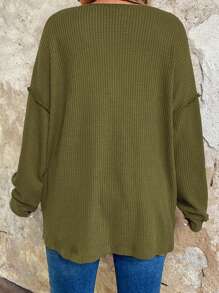 SHEIN CURVE+ Kết cấu Thiết kế Kích thước lớn Tay áo dài Áo thun - màu xanh lá - Xem 2