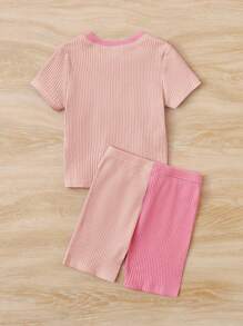 SHEIN Cô Gái Trẻ Giải trí Thoải mái Tương phản Màu sắc 2 cái/bộ - Màu Hồng Tươi - Xem 2
