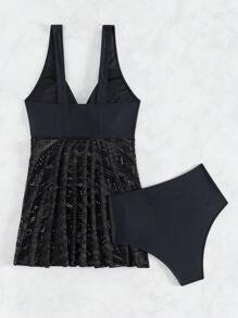 SHEIN Swim 夏季女士镂空背心上衣和三角下装泳衣套装 - 黑色 - 查看 6