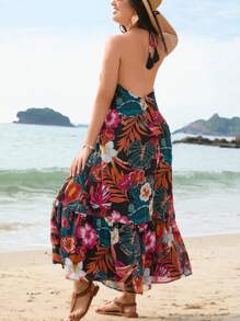 SHEIN VCAY 大尺碼海灘度假露背連身裙 - 彩色 - 查看 3