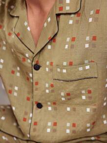 Men's Geometric Pattern Short Sleeve Shirt Pajama Set