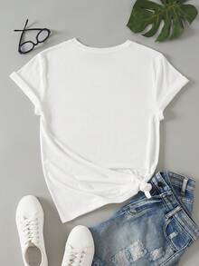 SHEIN LUNE Kích thước lớn Slogan In Vòng cổ Áo thun - trắng - Xem 2