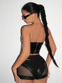 SHEIN ICON Low Rise Fishnet Insert Y2k Black Hot Pants - Black - View 7
