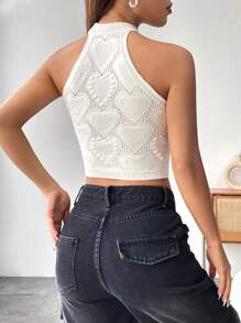 Flirla Women's Heart Texture Knit Halter Top