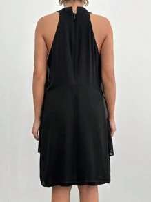 RueChic Women's Splice Halter Neck Ruffle Hem Dress - Black - View 2