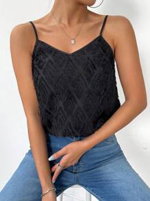 SHEIN LUNE Top De Tanque De Camisola Peludo Y Con Escote En V